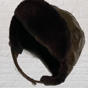 VINTAGE Brown Bomber / Trooper Hat Snap Chin Strap